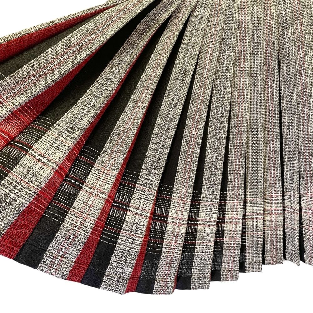 Vintage Wool Plaid Pleated Midi Skirt Red Black Cream VTG EU 38 US 8 Modern 2 - Picture 8 of 10